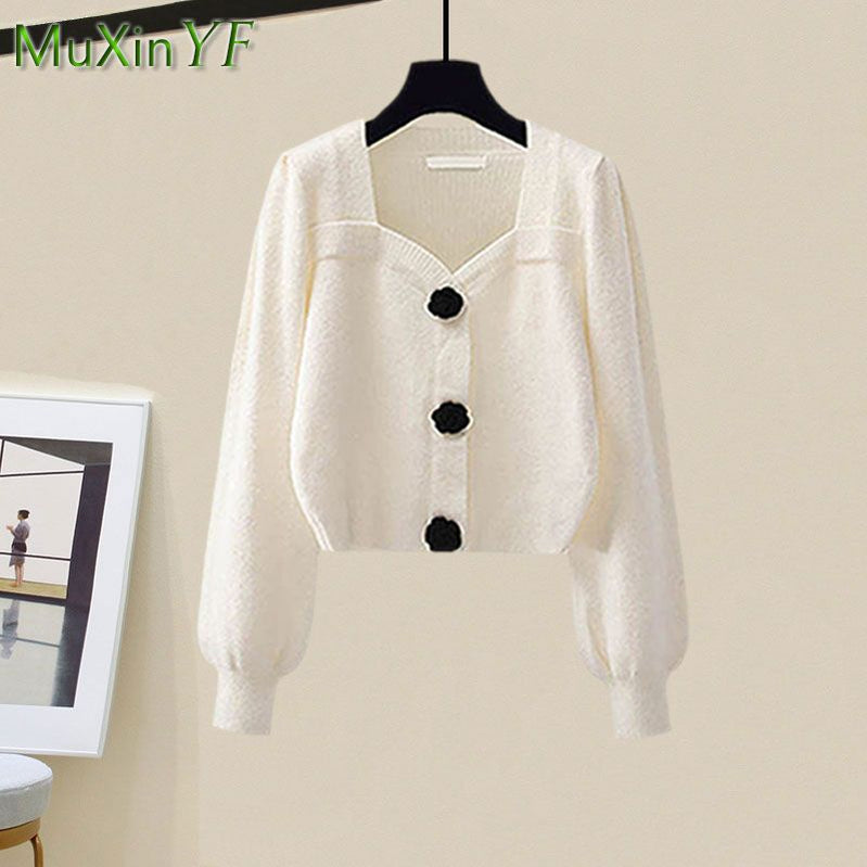 Women's Spring Autumn Fashion Knitted Sweater+Strap Dress Two-piece Korean Elegant New in Matching Sets Female Skirt Suit