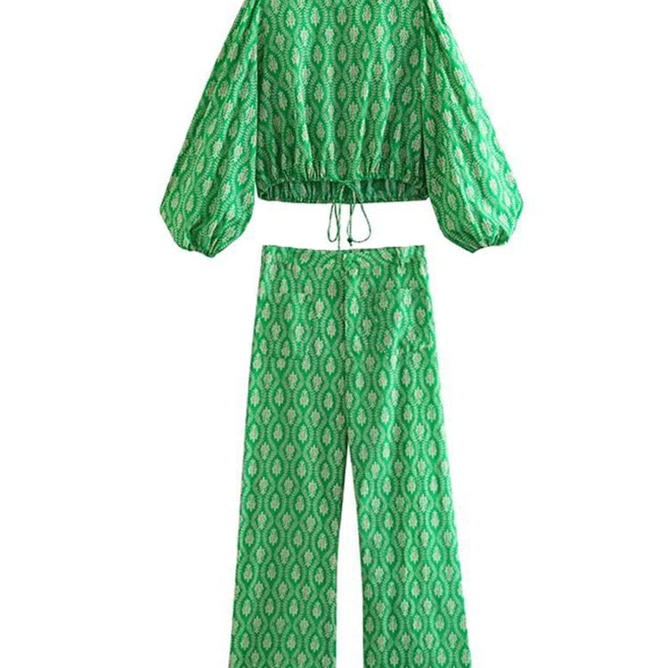 Elegant Blouse Pants Sets Two Pieces Jumpsuits Long Sleeve Retro Blouse Shirts Women Female Suits Autumn Winter Outfit Pajamas Sets 1