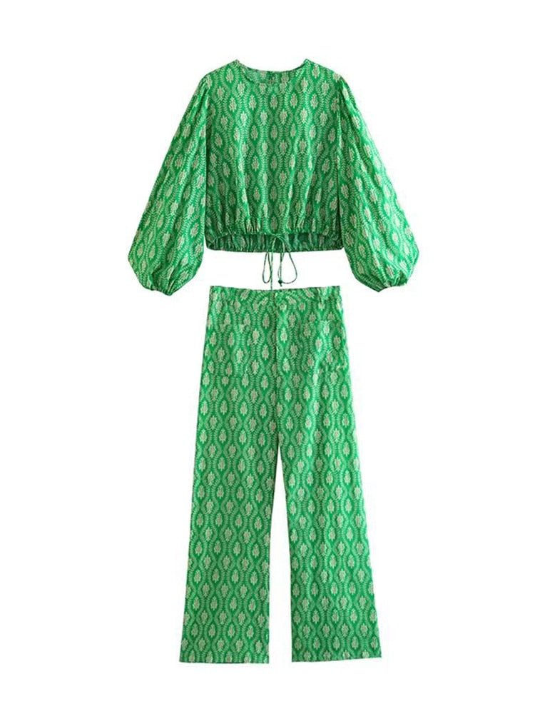 Elegant Blouse Pants Sets Two Pieces Jumpsuits Long Sleeve Retro Blouse Shirts Women Female Suits Autumn Winter Outfit Pajamas Sets 1