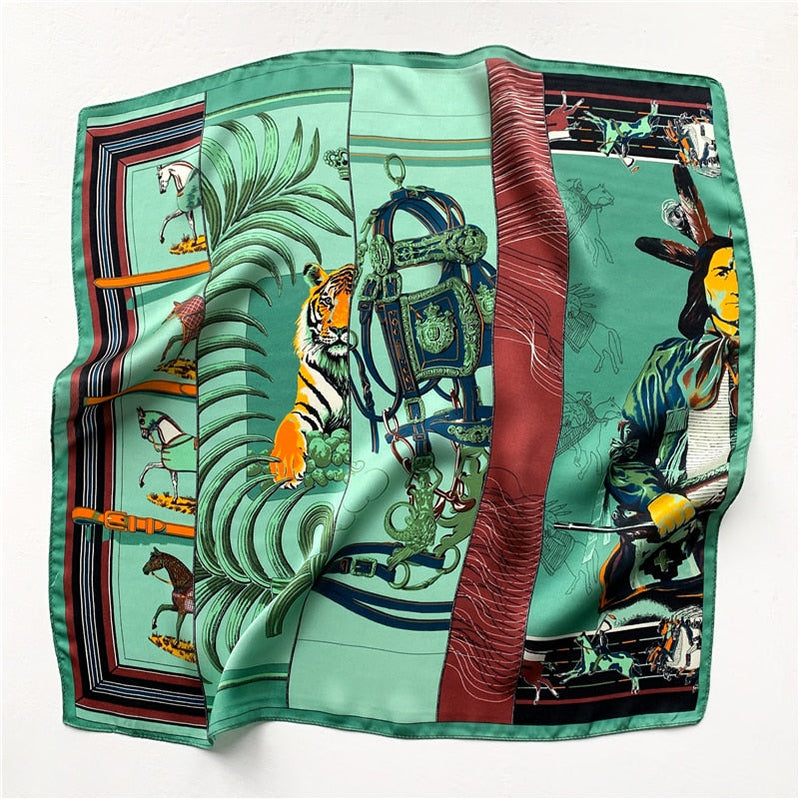 Fashion Designer Print 100% Natural Silk Square Scarves Women Hairband Neck Foulard Female Small Kerchief Bandana New FZ112-1 53cm real silk