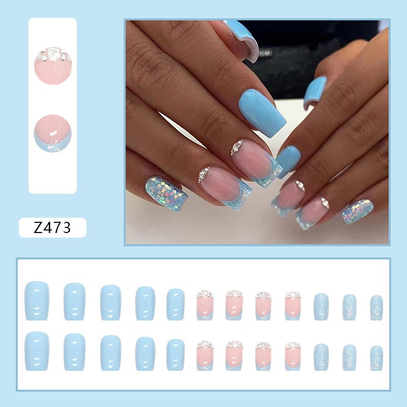 Reusable Adhesive Nail Short False Nails Press On Nails Tips Nails Fake Manicure With Glue Decorated False Nails