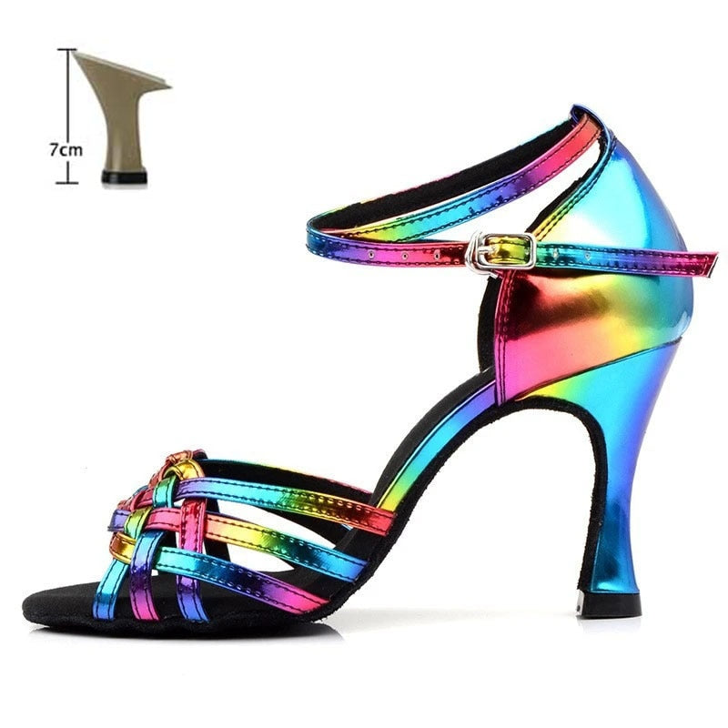 Colorful Latin Dance Shoes for Women Summer Sale Soft Bottom Indoor High Heels Sandals New Practice Wedding Heel 7cm
