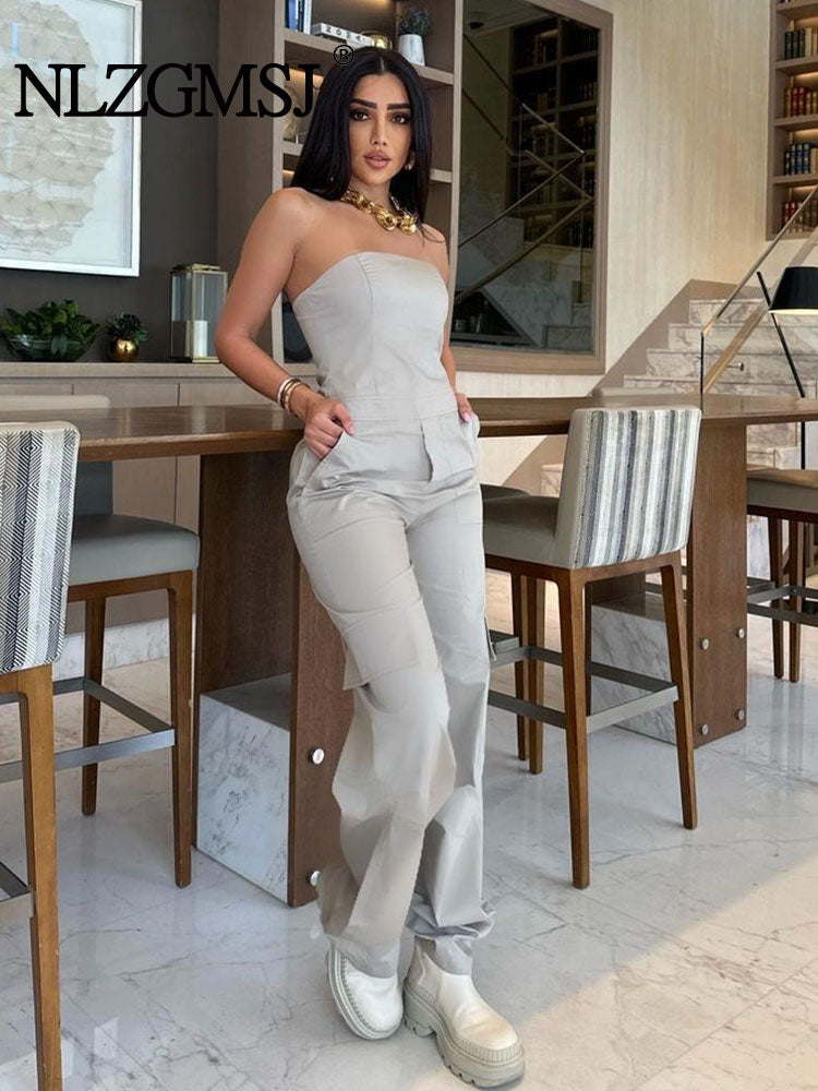 Female Jumpsuit With Pockets Long Jumpsuit Woman Spring Summer Sleeveless Cargo Jumpsuits For Women Outfit