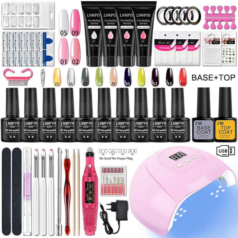 Nail Kit 54/36W UV LED Nail Lamp Dryer 10/4 Colors UV Gel Nail Polish Kit Manicure Art Tools Set Top Base Nail Drill Machine set S106-X4-(25-34)