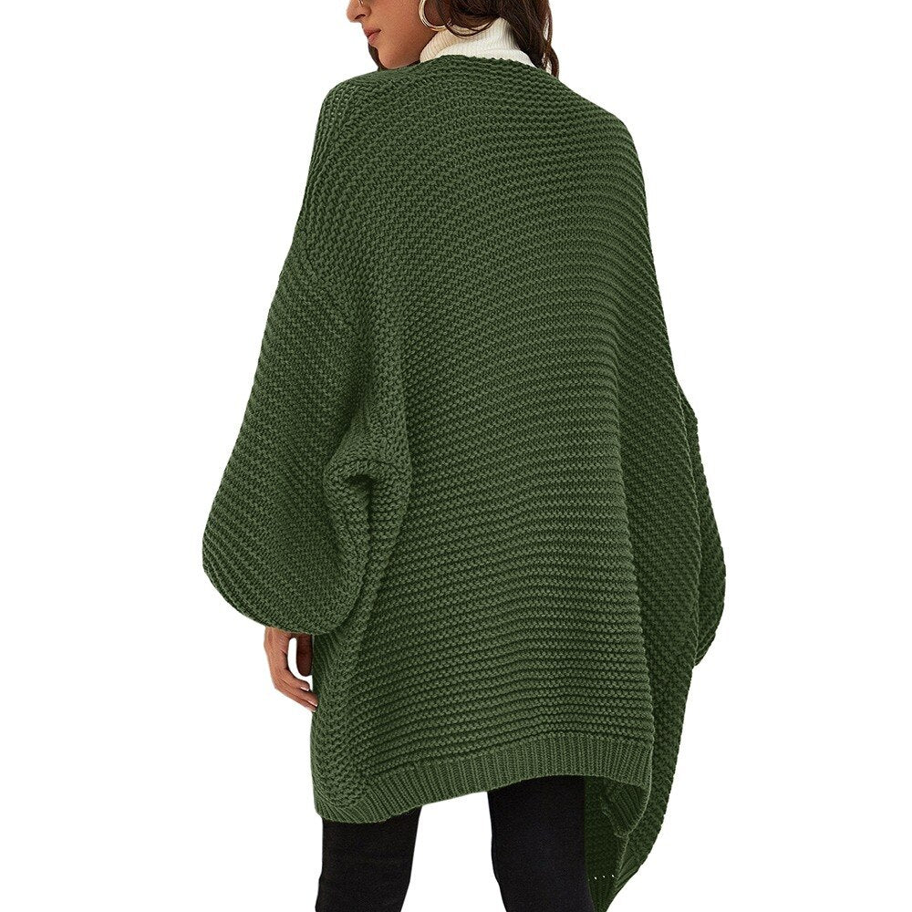 Womens Open Cardigan Long and Loose Sleeve Casual Knit Sweater Narrow Cuffs Solid Color Warm Coats