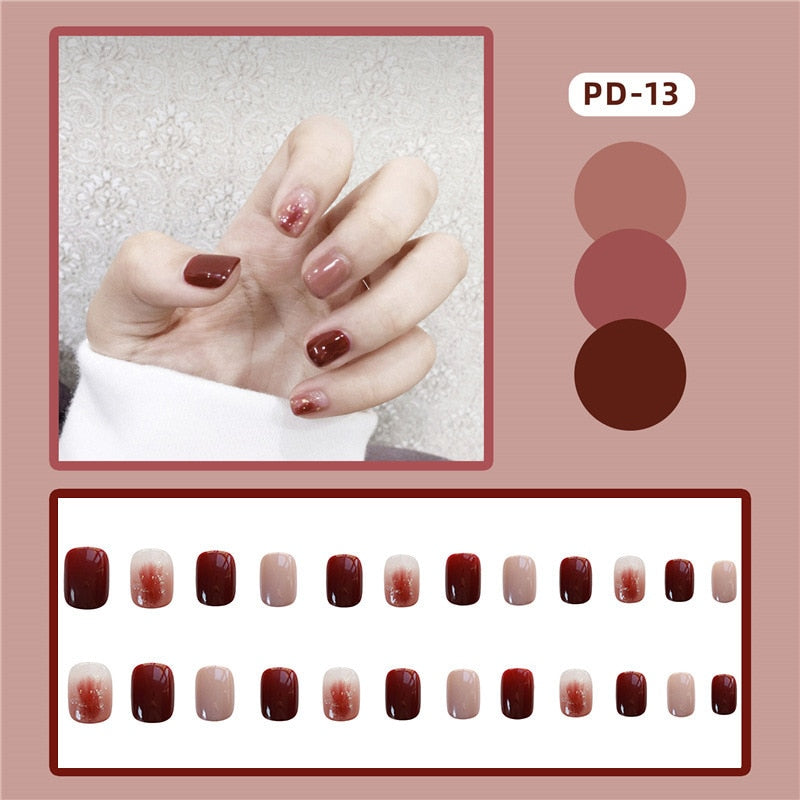24pcs Lemon Short Wear Tips Nail False Patch Press on Nails Supplies for Professionals Artifical Fake Nails Faux Ongles Uñas PD-13-Fake Nails Art