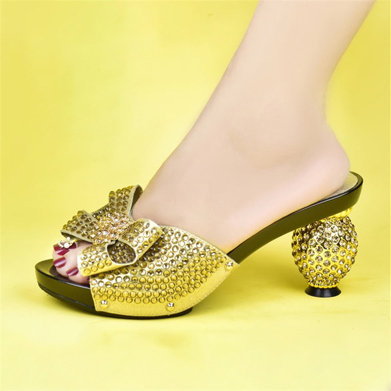 Italian Shoe and Bag Set for Party In Women Summer High Heeled Shoes for Women Designer Shoes Women Luxury Gold