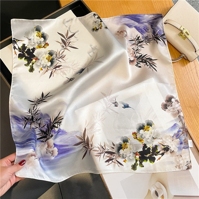 Classice 100% Silk Square Scarf Women Print Stripe Hair Band Wrist Foulard England Style Neckerchief Bandana Echarpe FZ218-1