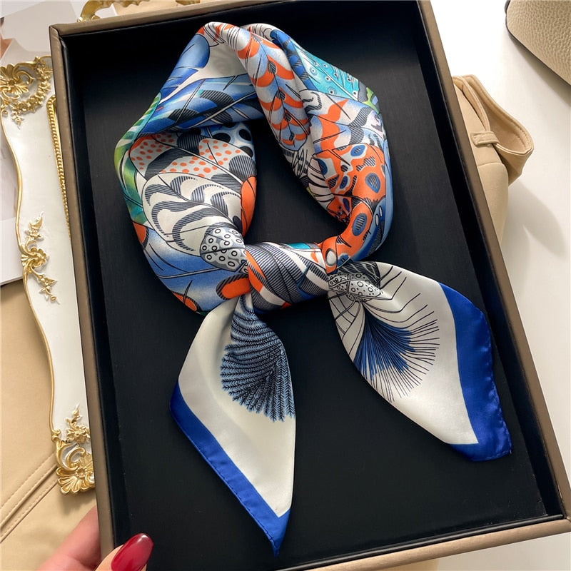 Fashion Hair Scarf for Women Decor Headband Ribbon Satin Silk Square Scarves Lady Wrist Wrap Shawls Design Bandana Foulard FJ722-1