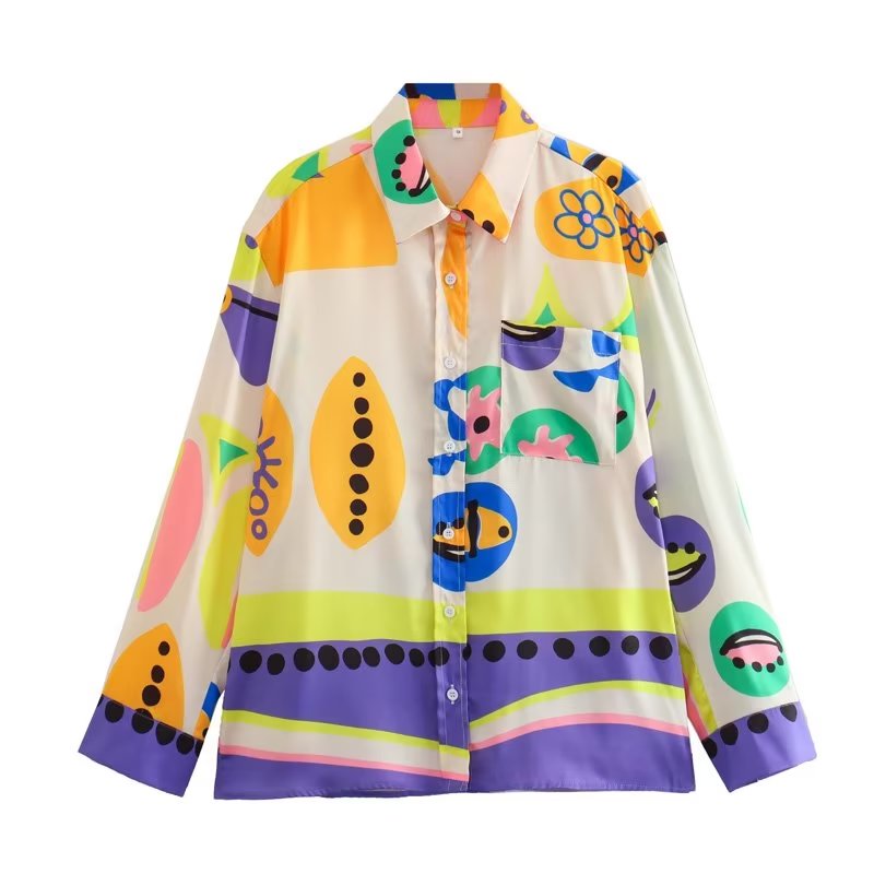 Woman Shirts Pants Sets New Summer Geometric Print Loose Long sleeved Shirts Fashion Elastic Waist Wide Leg Pants Outfits Shirt-Multi