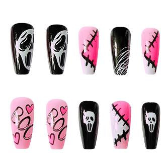 24Pcs/set Press On Nails Halloween Grimace Ballet Full Cover False Nails Diy Glue Press On Fear Nails French Manicure Default Title