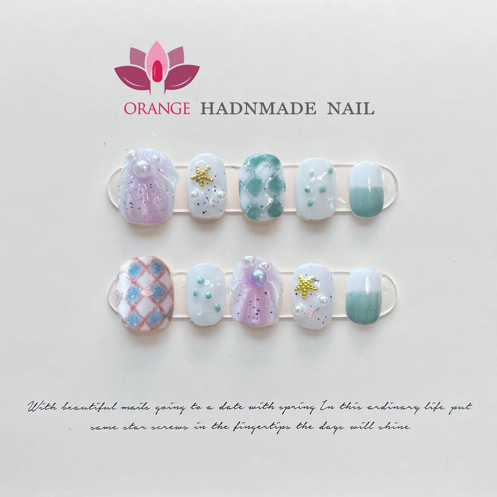 Handmade pressed on nails Short Reusable Decoration Fake Nails Design Full Cover Artificial Manicuree Wearable Orange Nail Store Spain