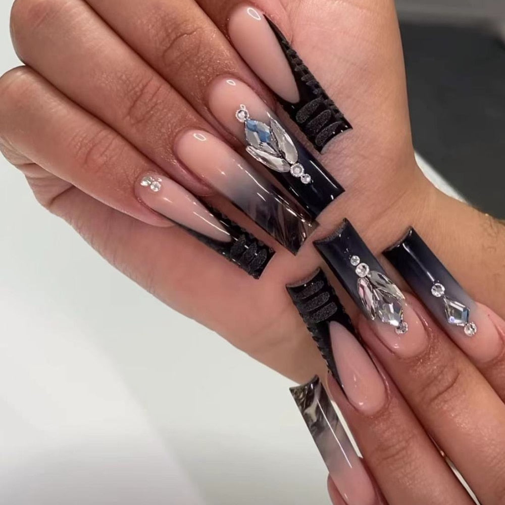 41Style Diamond Stiletto Coffin Long Nail Europe America Handwork Customization Cosplay Party Full Cover Fake Nails Woman Gift