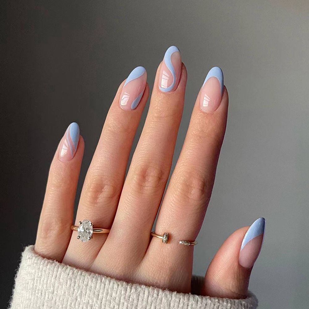 24Pcs/Set Fake Nails With Glue Full Cover Nail Tips Press On Med Nails DIY Manicure Oval Head False Nails Pink Almond Artificial