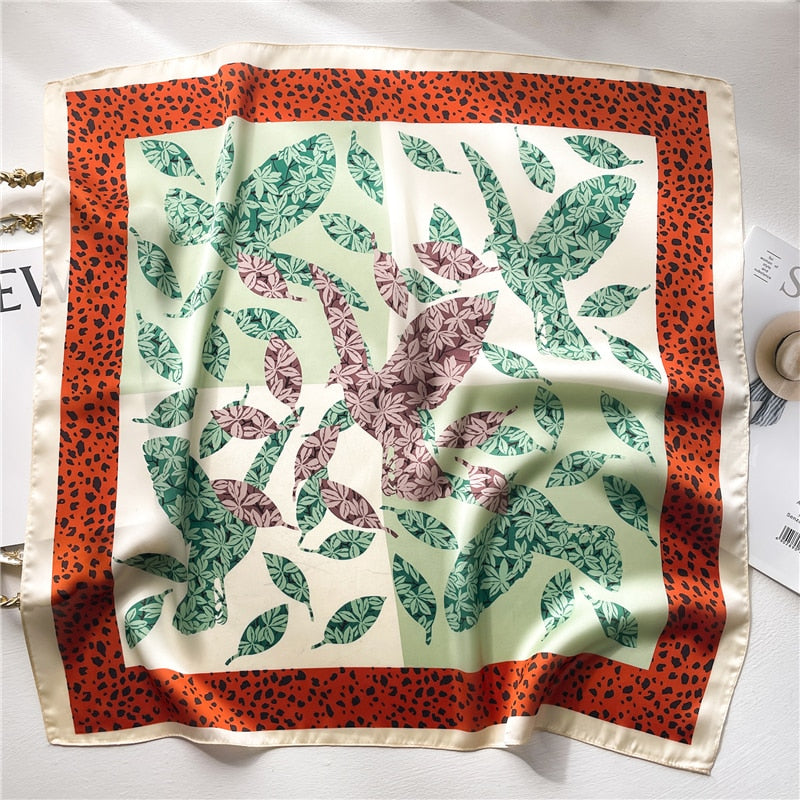 Luxury Print Satin Silk Square Scarf for Women Shawl Hijab Neckerchief Female Hair Ribbon Headband Fashion Wrap Bandana New FJ668-1