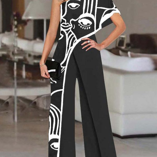 Women's Summer Rompers Elegant Office Formal Jumpsuits Casual Solid One Shoulder Sexy Loose Party Overalls Oversized Style C Black