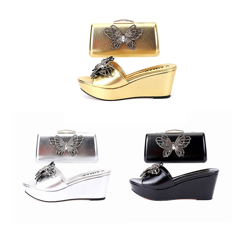 Wedding Shoe Bag Set Women Diamond Crystal Fashion Slippers Summer Italian Design Suitable for Birthday Party Wedding Wholesale