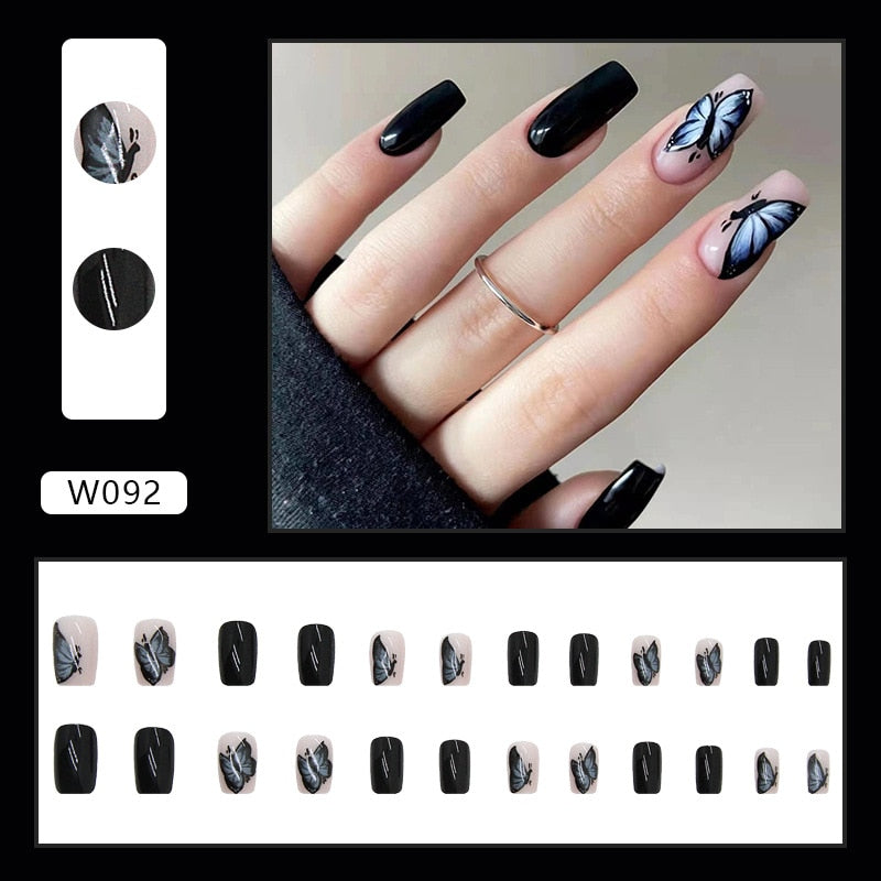 24Pcs/Set Fake Nails With Glue Full Cover Nail Tips Press On Med Nails DIY Manicure Oval Head False Nails Pink Almond Artificial