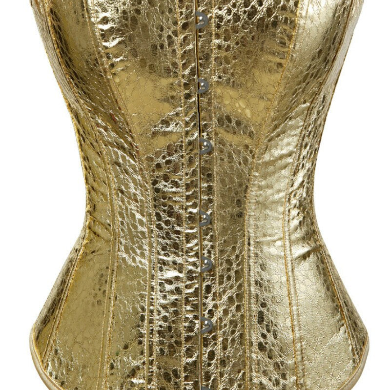 Female Faux Leather Corsets Steampunk Gothic Punk Corset Sexy Lingerie Bustiers Top Burlesque Plus Size Nightclub Costume Gold Gold