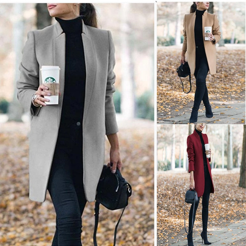 2023 Autumn/Winter New European and American Fashion Solid Neck Woolen Coat