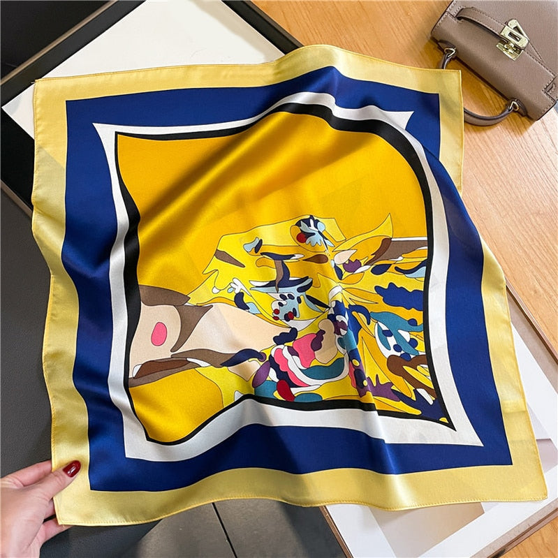 Classice 100% Silk Square Scarf Women Print Stripe Hair Band Wrist Foulard England Style Neckerchief Bandana Echarpe FZ209-1