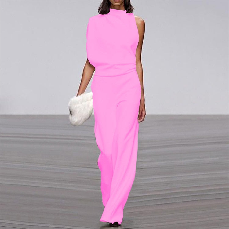 Solid Color One Shoulder Women's Pants Summer New Sleeveless Stacked Neck Jumpsuits Women Bodysuit Clothes Streetwear 5