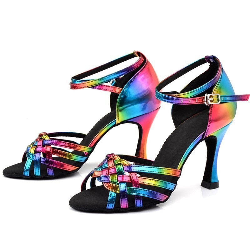 Colorful Latin Dance Shoes for Women Summer Sale Soft Bottom Indoor High Heels Sandals New Practice Wedding