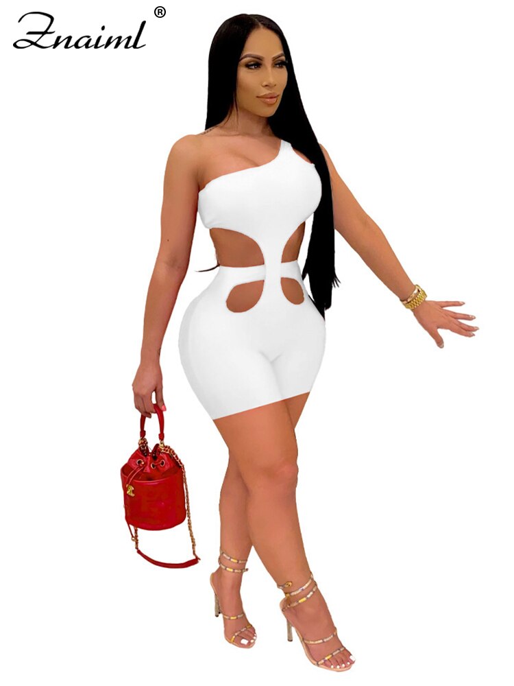 Znaiml 2023 One Shoulder Piece Rompers Playsuit Outfits Overalls for Women Clothing Summer Short Jumpsuit Monos Sexy Mujer White Spain