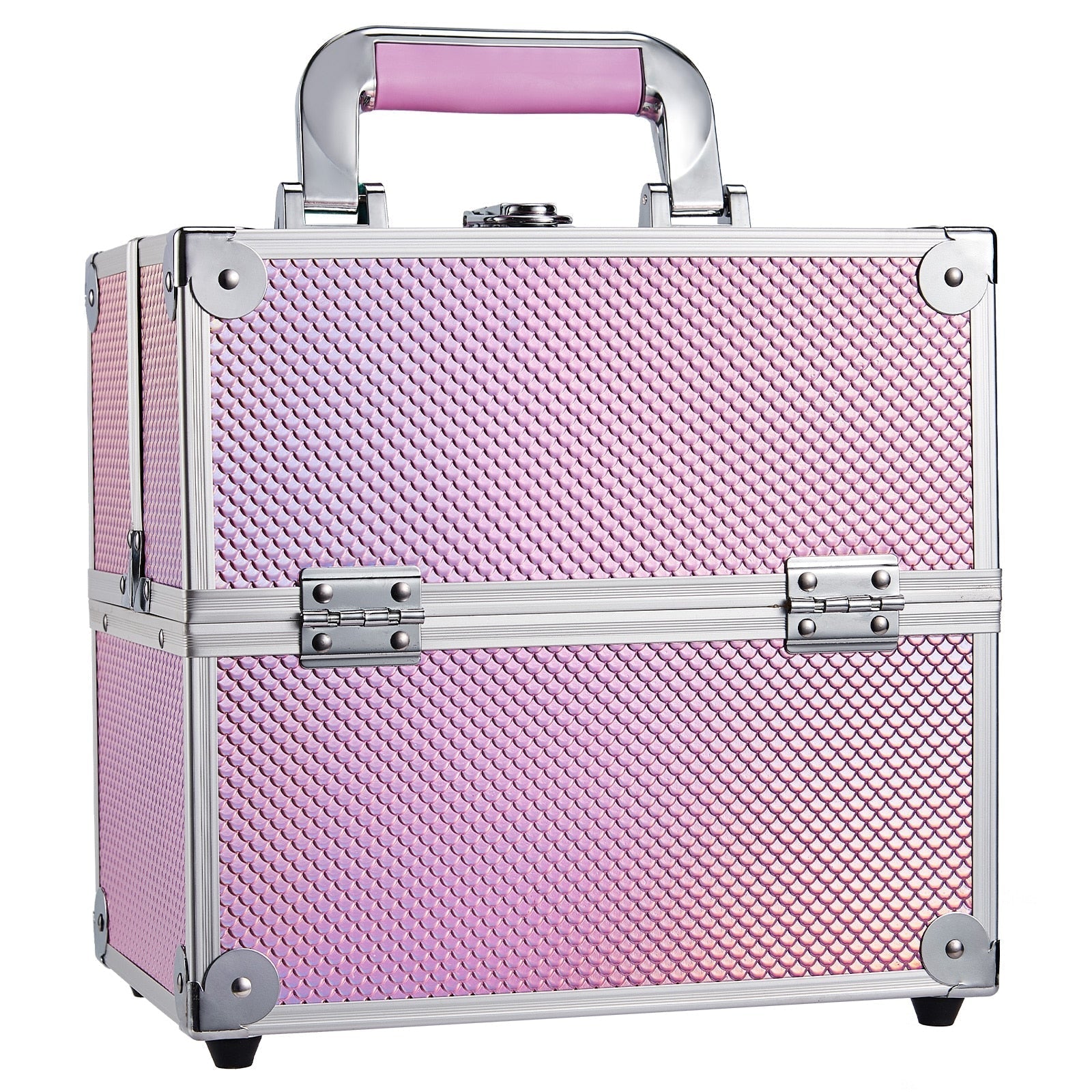 Makeup Case Portable Travel Alloy Cosmetics Make Up Storage Organizer Box Jewelry Nail Manicure Beauty Vanity Suitcase for Women Mermaid Pink