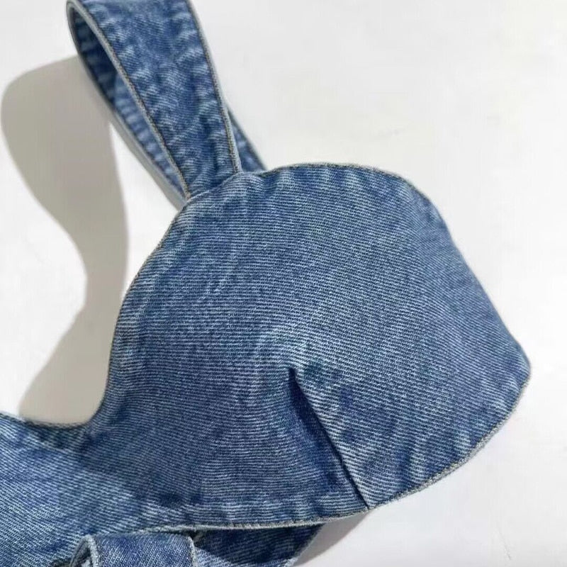 Woman Summer Jean Bra Tops Sexy Super Short Cowboy Suit Blouses Bandage Shirts
