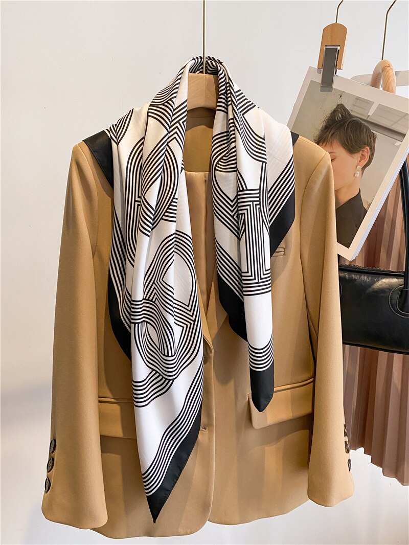 Fashion Print Printing Twill Silk Square Scarf for Women Hijab Muslim Headband Bandana Summer Shawl Beach Stoles Echarpe FN119-1