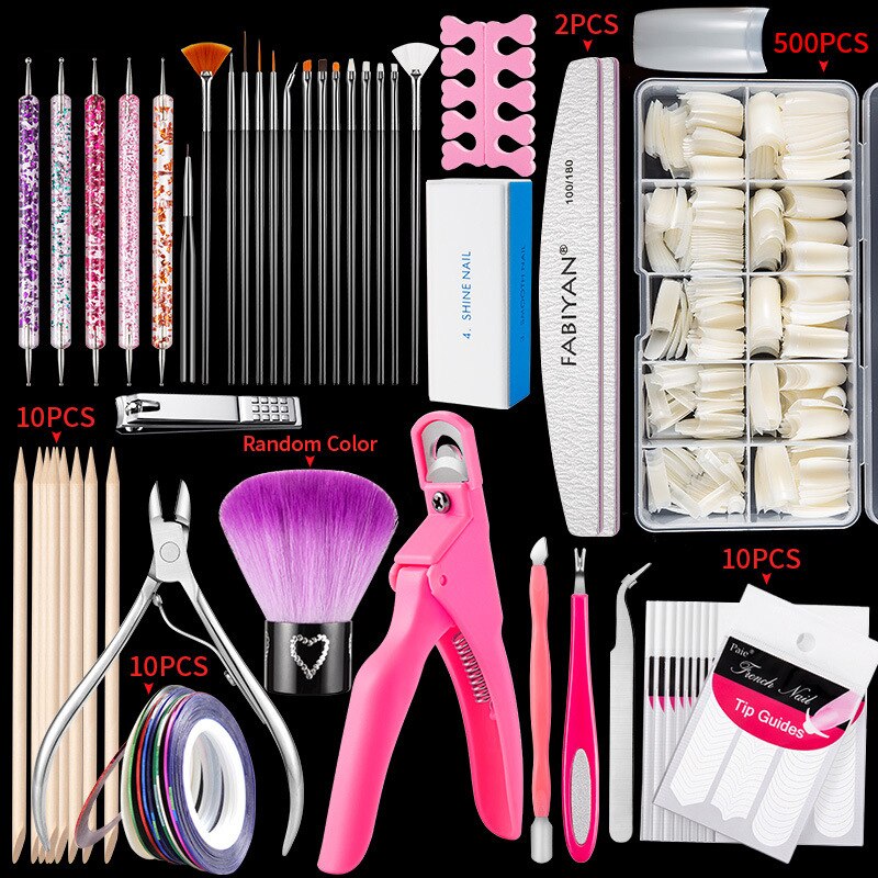 500pcs/Box Fake Nail Tips Kit Clear/Natural,Full /Half Cover French False Nail File Art Acrylic Finger UV Manicure Tools French half paste-9