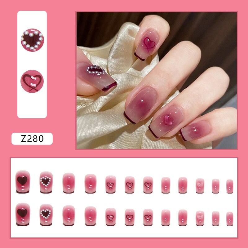 Reusable Adhesive Nail Short False Nails Press On Nails Tips Nails Fake Manicure With Glue Decorated False Nails