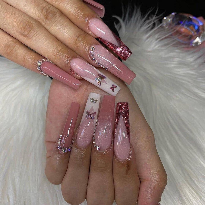 Fake Nails Heart Pattern Full Cover Fake Nails DIY Glue Press On Nails Nail Supplies For Professionals