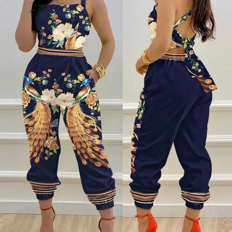 Summer Club Outfits For Women Jumpsuits For Mulheres Mono Manga Corta Mujer Bodycon Jumpsuit Sexy Holiday Outfits Bodysuit Peacock print