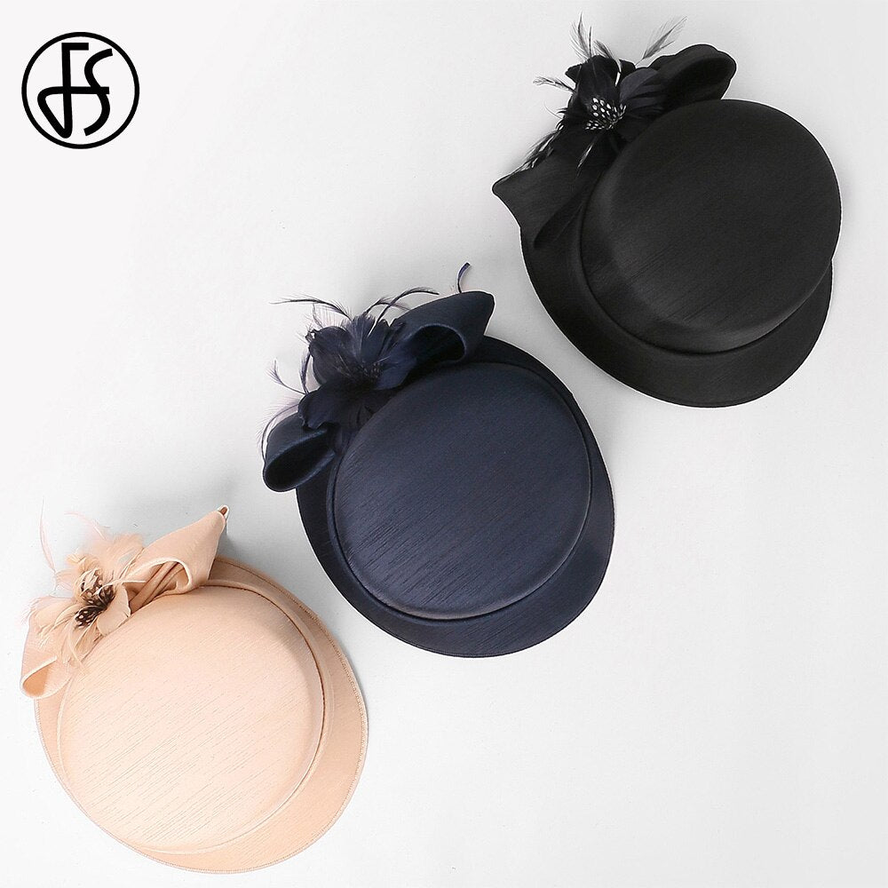 FS Luxury Woman Sun Hat Wedding Ceremony Fashion Elegant Millinery Tea Party Bowler Cap Flower Feather Bucket Hats Female