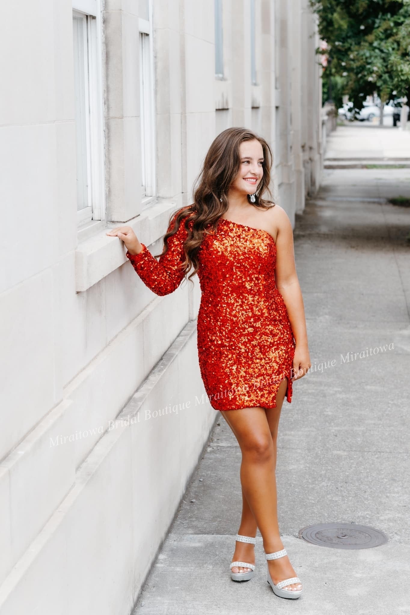 Pink Sequin Mini Cocktail NYE Dress Long Sleeve Lady Formal Event Homecoming Party Gown Club Night Hoco Gala One-Shoulder Red