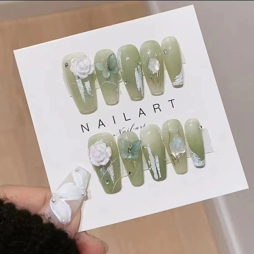 Nails Set Press On Pure Handmade Wearable Nails Love Butterfly Fashion Fake Nails Fake Nails Press On Nails Nail Accessories