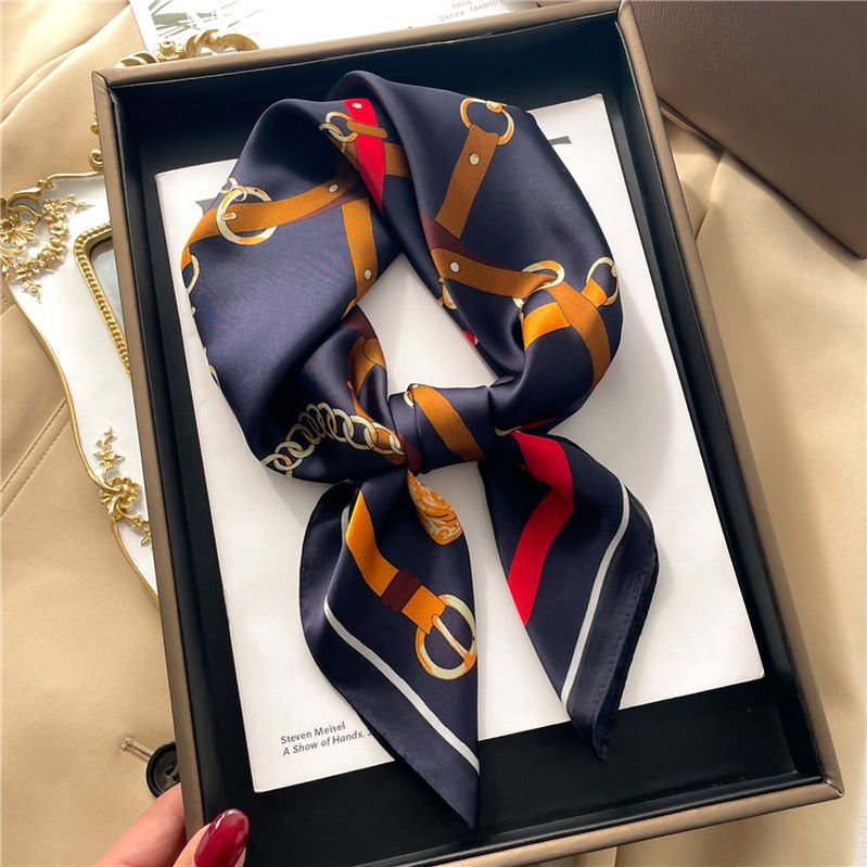 Fashion Wraps Satin Hijab Luxury Square Scarf for Women Hair Bands Ribbon Headband Silk Shawl Neckerchief Female Bandana FJ676-1