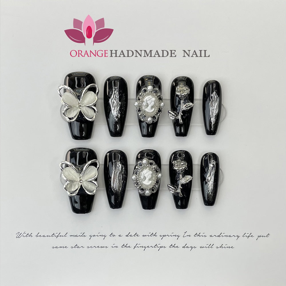 Handmade Luxury Press On Nails Rhinestone Coffin Head Manicuree Decoration Wearable Full With Design Acrylic Nail For Wedding