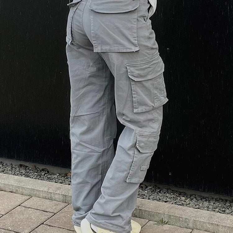 Vintage Cargo Pants Baggy Jeans Women Fashion 90s Streetwear Pockets Wide Leg High Waist Straight Y2k Denim Trousers Overalls