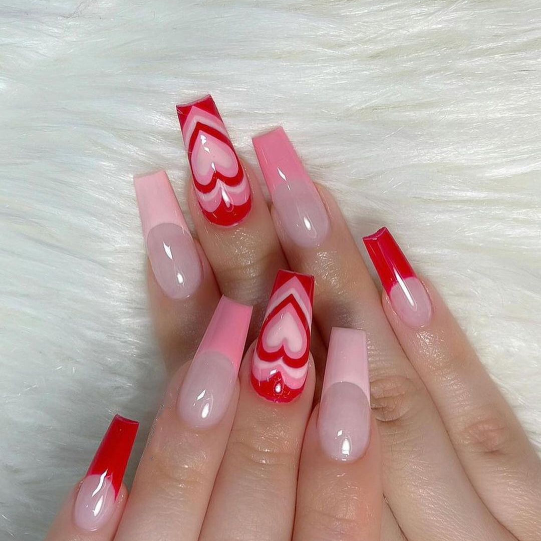 Pink Cow Design False Nail French Full Cover Long Coffin Fake Nails Glue DIY Manicure Nail Art Tools press on nails nail tips C8