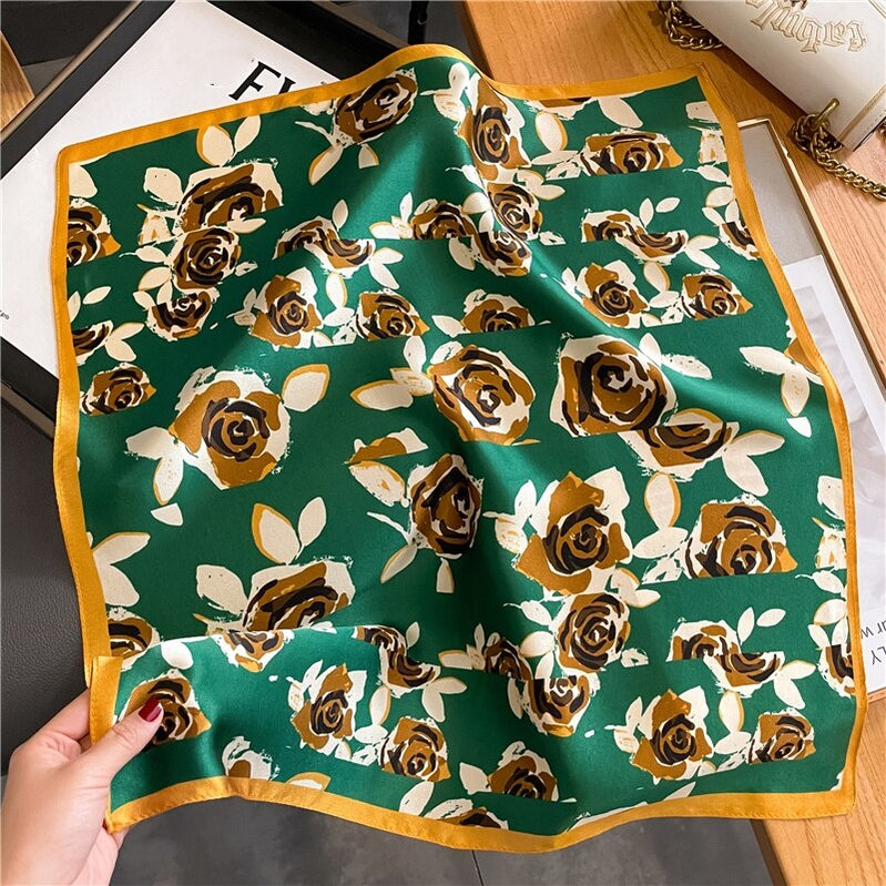 Fashion Designer Print 100% Natural Silk Square Scarves Women Hairband Neck Foulard Female Small Kerchief Bandana New FZ184-1 53cm real silk