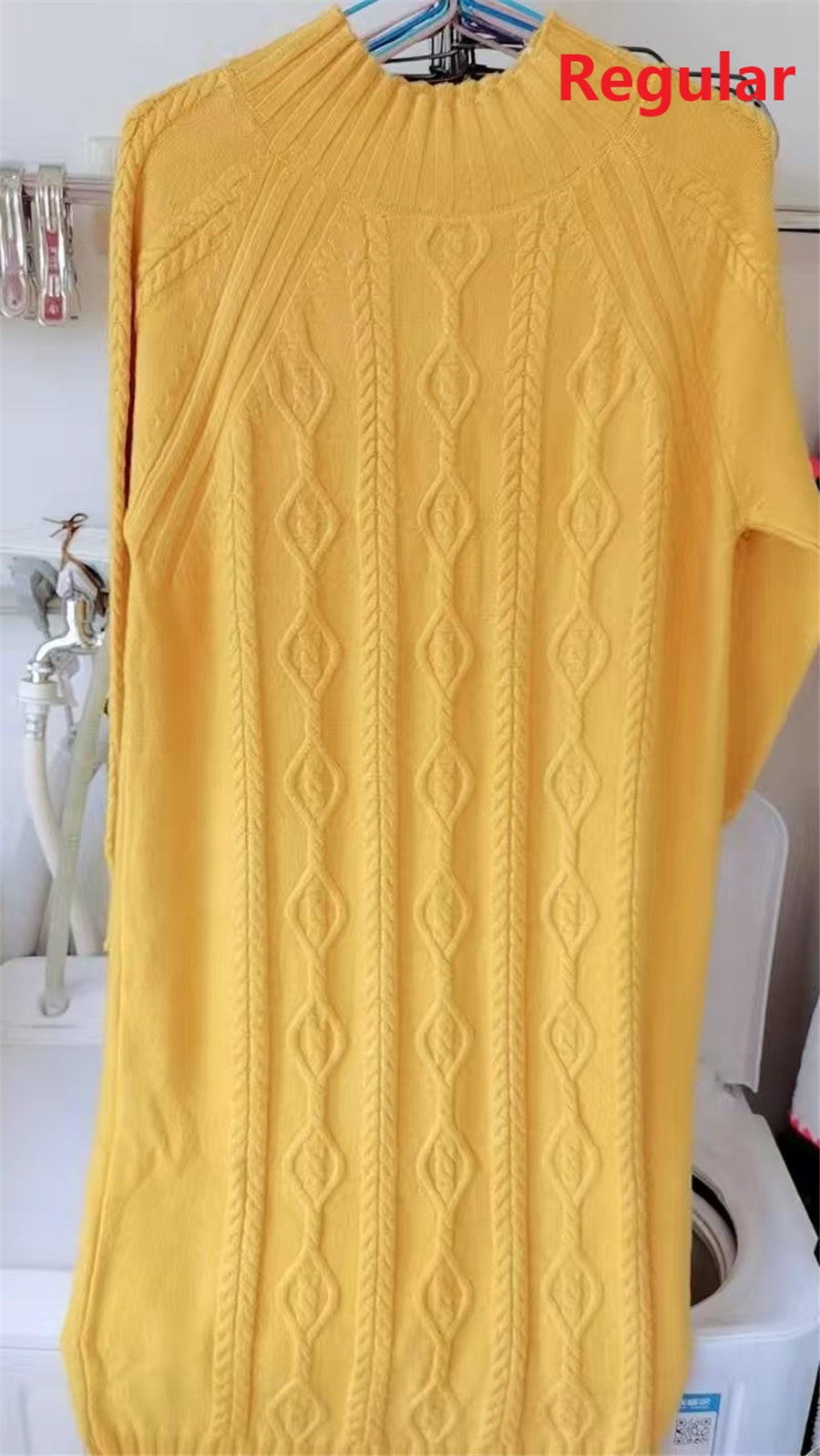 Winter Thicken Plus Velvet Sweater Dress Women's Fall Mock Neck Rib Knit Bottoming Dresses Elegant Warm Vestido Midi With Coats yellow