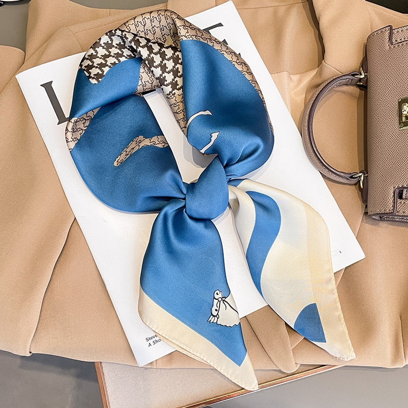 Luxury Silk Shawl Square Scarf for Women Satin Hijab Fashion Wraps Neckerchief Female Hair Bands Ribbon Headband Bandana W-189-2 70x70