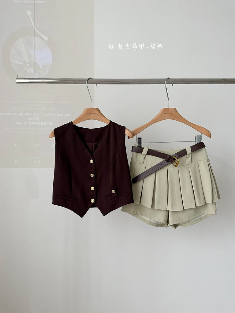 Women Two Piece Set Suit Off Shoulder Crop Top T-Shirt and A-Line Pleated Mini Skirt Shorts Y2k Vintage Fashion Harajuku Summer