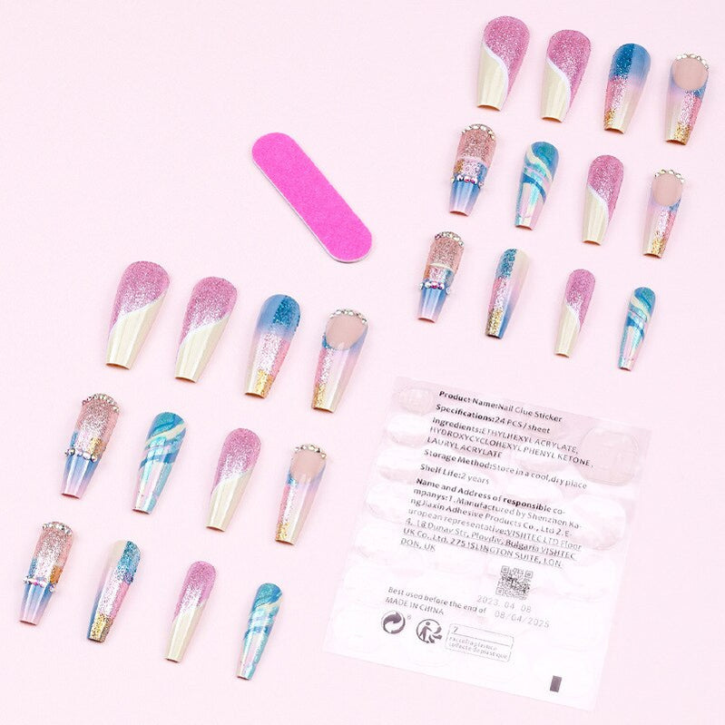 3D fake nails accessories super flash glitter rainbow daimond long french coffin tips faux ongles press on false nail supplies