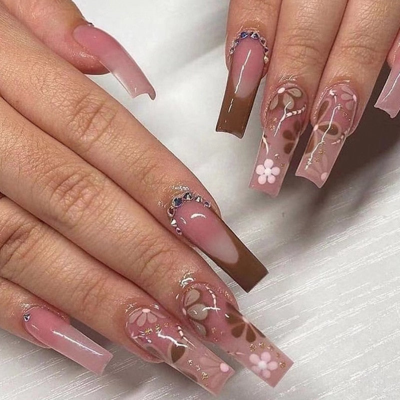 Fake Nails Heart Pattern Full Cover Fake Nails DIY Glue Press On Nails Nail Supplies For Professionals