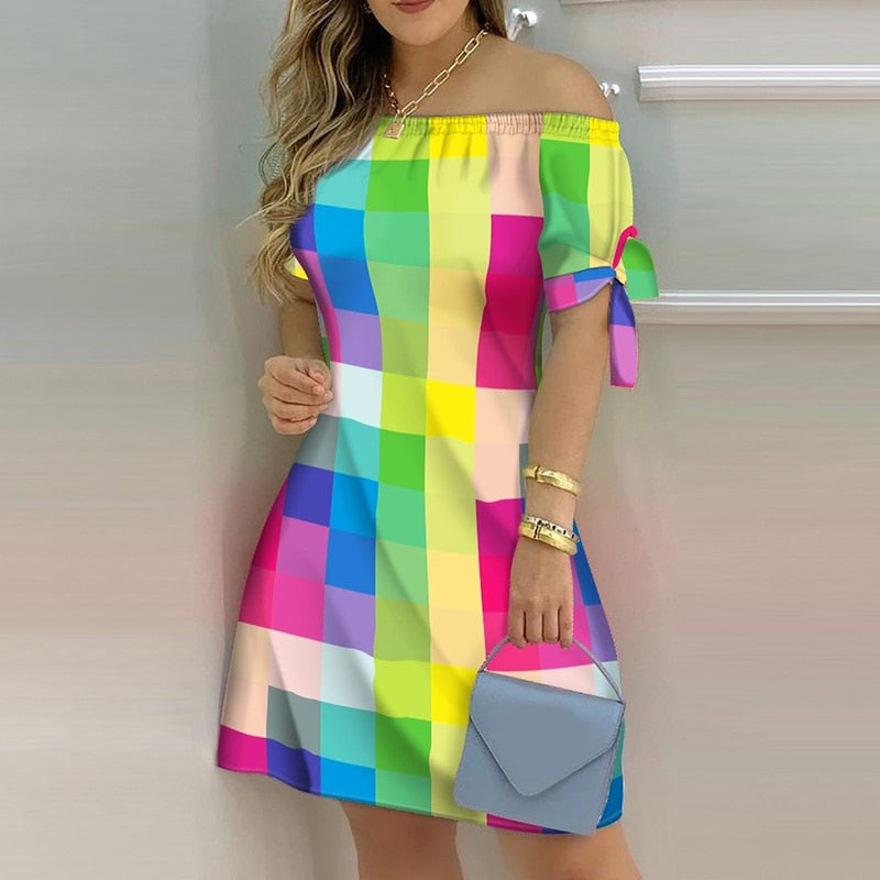 Women's Dress Summer Fashion Tropical Print Half Sleeve O-Neck Dresses Female Casual Party Beach Mini Loose Dress Vestidos