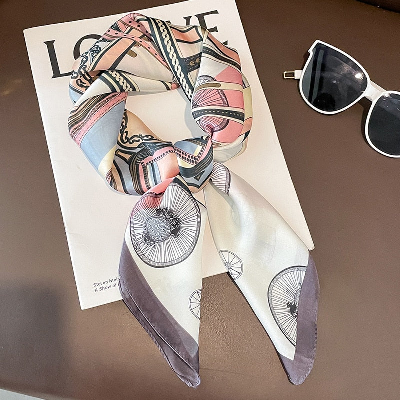 Fashion Hair Scarf for Women Headband Ribbon Satin Silk Square Scarves Lady Wrist Wrap Shawls Design Bandana Foulard W-177-1 70x70